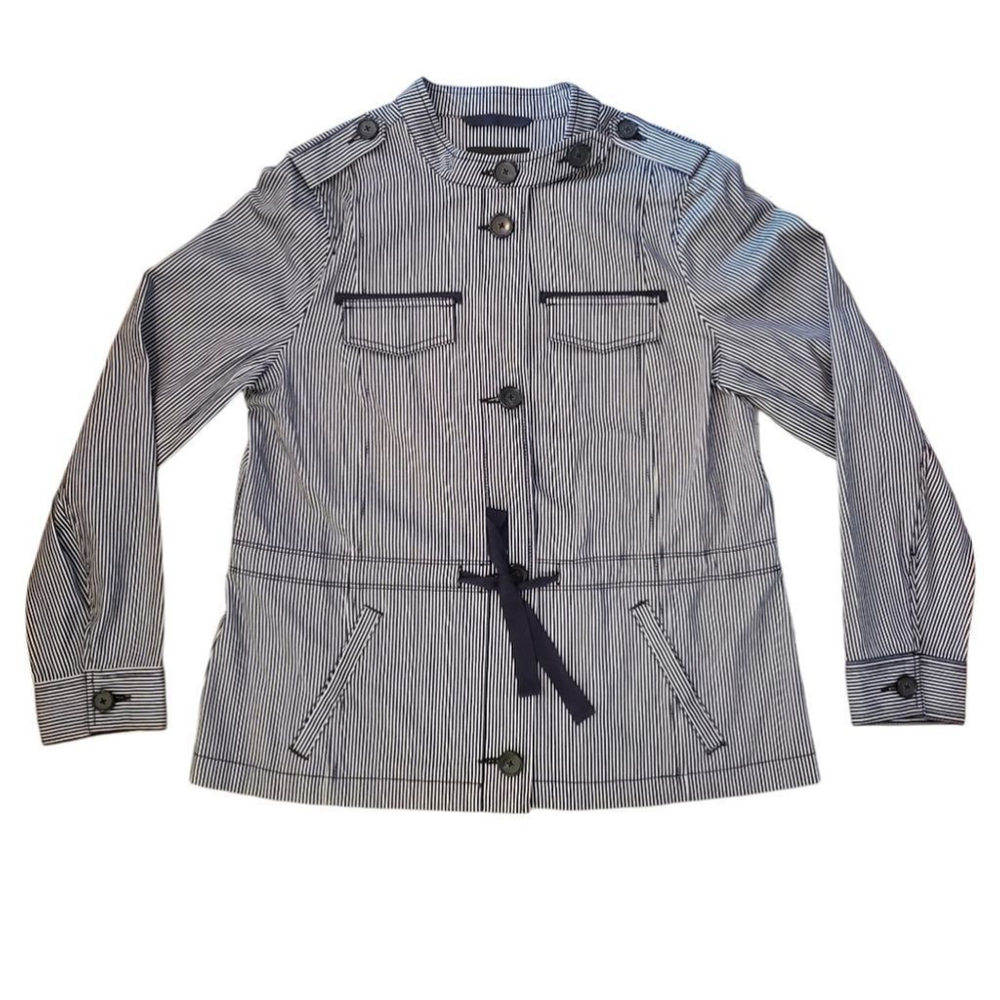 Talbots Nautical Coastal Blue & White Striped Field Utility Jacket (Medium)